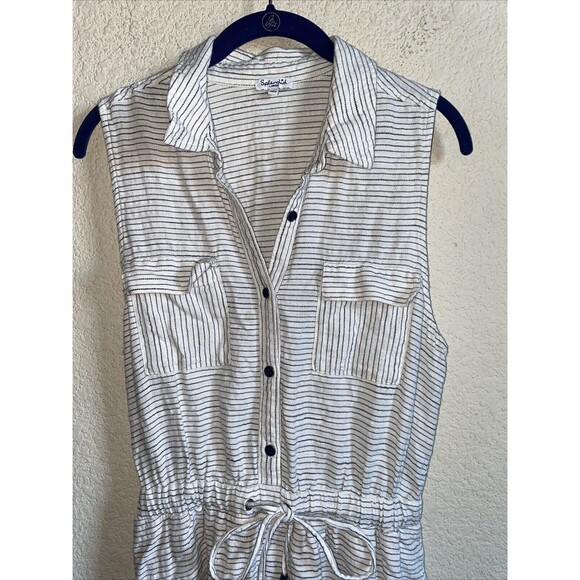 Splendid Tank dress Button Front  tie waist Large Pockets Lagen Cottage Stripe - Picture 2 of 11